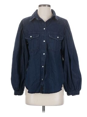 We The Free Dark Navy Button-Up Denim Shirt Jean SMALL